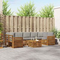 vidaXL Soffgrupper 8 pcs Naturlig och Ljus Grå Massivt Akaciaträ