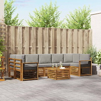 vidaXL Soffgrupper 8 pcs Naturlig och Ljus Grå Massivt Akaciaträ