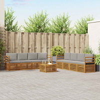 vidaXL Soffgrupper 9 pcs Naturlig och Ljus Grå Massivt Akaciaträ