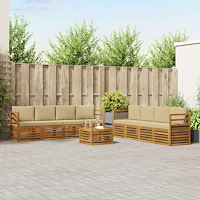 vidaXL Soffgrupper 9 pcs Naturlig och Beige Massivt Akaciaträ