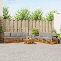 vidaXL Soffgrupper 9 pcs Naturlig och Ljus Grå Massivt Akaciaträ