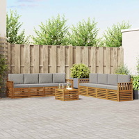 vidaXL Soffgrupper 9 pcs Naturlig och Ljus Grå Massivt Akaciaträ