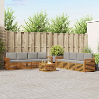 vidaXL Soffgrupper 9 pcs Naturlig och Ljus Grå Massivt Akaciaträ