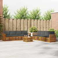 vidaXL Soffgrupper 9 pcs Naturlig och Antracit Massivt Akaciaträ