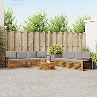 vidaXL Soffgrupper 9 pcs Naturlig och Ljus Grå Massivt Akaciaträ