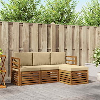 vidaXL Soffgrupper 4 pcs Naturlig och Beige Massivt Akaciaträ