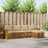 vidaXL Soffgrupper 5 pcs Naturlig och Beige Massivt Akaciaträ
