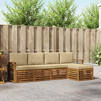 vidaXL Soffgrupper 5 pcs Naturlig och Beige Massivt Akaciaträ