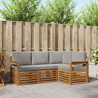 vidaXL Soffgrupper 4 pcs Naturlig och Ljus Grå Massivt Akaciaträ
