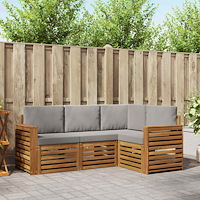 vidaXL Soffgrupper 4 pcs Naturlig och Ljus Grå Massivt Akaciaträ