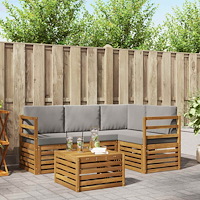 vidaXL Soffgrupper 5 pcs Naturlig och Ljus Grå Massivt Akaciaträ