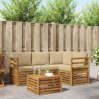 vidaXL Soffgrupper 5 pcs Naturlig och Beige Massivt Akaciaträ