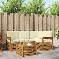 vidaXL Soffgrupper 5 pcs Naturlig och Grädde Massivt Akaciaträ