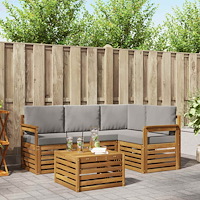 vidaXL Möbelset med kudde 5 pcs Naturlig och Ljus Grå Konstruerat trä