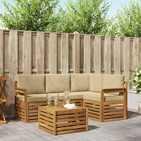 vidaXL Möbelset med kudde 5 pcs Naturlig och Beige Konstruerat trä