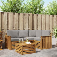 vidaXL Möbelset med kudde 5 pcs Naturlig och Ljus Grå Konstruerat trä