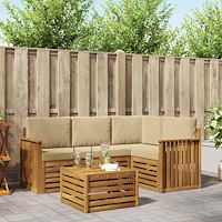 vidaXL Soffgrupper 5 pcs Naturlig och Beige Massivt Akaciaträ