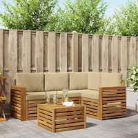 vidaXL Möbelset med kudde 5 pcs Naturlig och Beige Konstruerat trä