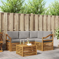 vidaXL Möbelset med kudde 5 pcs Naturlig och Ljus Grå Konstruerat trä