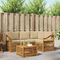 vidaXL Möbelset med kudde 5 pcs Naturlig och Beige Konstruerat trä