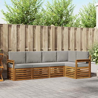 vidaXL Soffgrupper 5 pcs Naturlig och Ljus Grå Massivt Akaciaträ