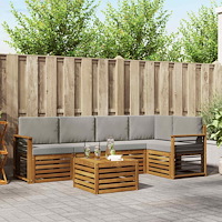 vidaXL Soffgrupper 6 pcs Naturlig och Ljus Grå Massivt Akaciaträ
