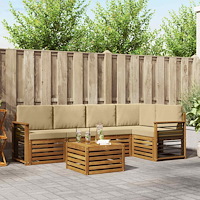 vidaXL Soffgrupper 6 pcs Naturlig och Beige Massivt Akaciaträ