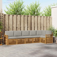 vidaXL Soffgrupper 6 pcs Naturlig och Ljus Grå Massivt Akaciaträ