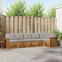 vidaXL Soffgrupper 6 pcs Naturlig och Ljus Grå Massivt Akaciaträ