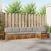 vidaXL Soffgrupper 6 pcs Naturlig och Ljus Grå Massivt Akaciaträ