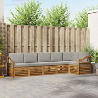 vidaXL Soffgrupper 6 pcs Naturlig och Ljus Grå Massivt Akaciaträ