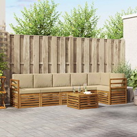vidaXL Soffgrupper 7 pcs Naturlig och Beige Massivt Akaciaträ