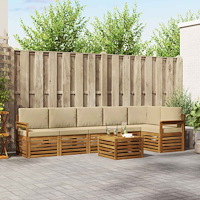 vidaXL Soffgrupper 7 pcs Naturlig och Beige Massivt Akaciaträ