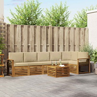 vidaXL Soffgrupper 7 pcs Naturlig och Beige Massivt Akaciaträ