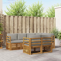 vidaXL Soffgrupper 7 pcs Naturlig och Ljus Grå Massivt Akaciaträ