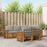 vidaXL Soffgrupper 7 pcs Naturlig och Ljus Grå Massivt Akaciaträ