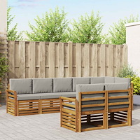 vidaXL Soffgrupper 8 pcs Naturlig och Ljus Grå Massivt Akaciaträ