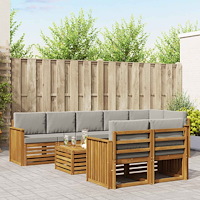 vidaXL Soffgrupper 9 pcs Naturlig och Ljus Grå Massivt Akaciaträ