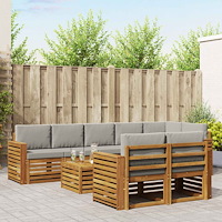 vidaXL Soffgrupper 9 pcs Naturlig och Ljus Grå Massivt Akaciaträ