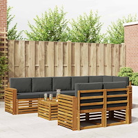 vidaXL Soffgrupper 9 pcs Naturlig och Antracit Massivt Akaciaträ