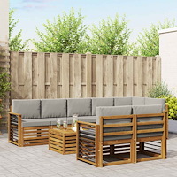 vidaXL Soffgrupper 9 pcs Naturlig och Ljus Grå Massivt Akaciaträ