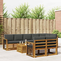 vidaXL Soffgrupper 9 pcs Naturlig och Antracit Massivt Akaciaträ