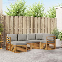 vidaXL Soffgrupper 6 pcs Naturlig och Ljus Grå Massivt Akaciaträ