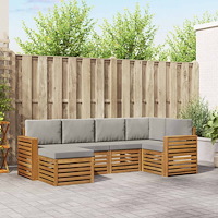 vidaXL Soffgrupper 6 pcs Naturlig och Ljus Grå Massivt Akaciaträ