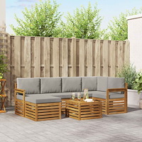 vidaXL Soffgrupper 7 pcs Naturlig och Ljus Grå Massivt Akaciaträ