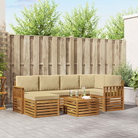 vidaXL Soffgrupper 7 pcs Naturlig och Beige Massivt Akaciaträ