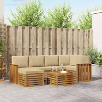 vidaXL Soffgrupper 7 pcs Naturlig och Beige Massivt Akaciaträ
