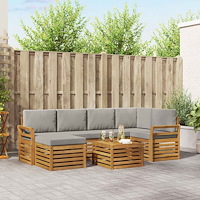 vidaXL Soffgrupper 7 pcs Naturlig och Ljus Grå Massivt Akaciaträ