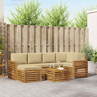 vidaXL Soffgrupper 7 pcs Naturlig och Beige Massivt Akaciaträ