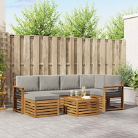 vidaXL Soffgrupper 7 pcs Naturlig och Ljus Grå Massivt Akaciaträ